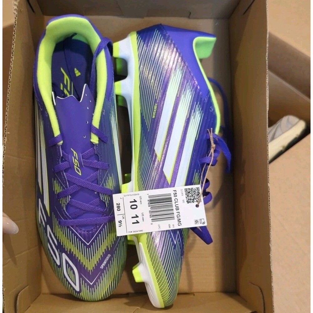 Adidas F50 Club FG/MG Soccer Cleats Purple Volt Men's 10 New Shoes Athletic